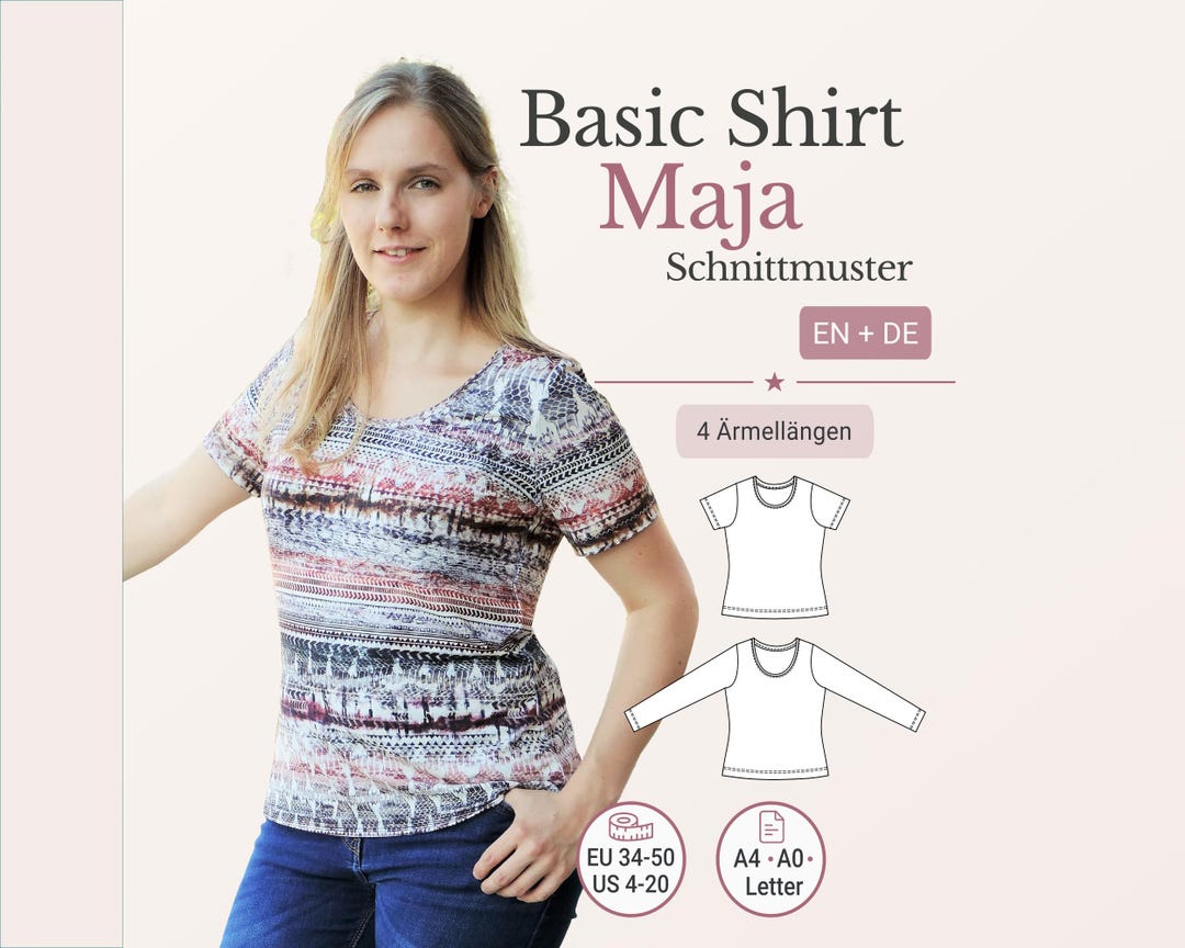Female Shirt Basic Pattern Basic T-shirt Sewing Pattern Maja Pdf Womens Fitted Jersey Top 4 Sleeve ...