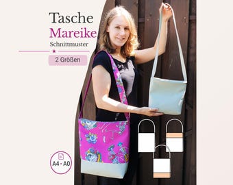 Patrón de costura para bolso Mareike pdf Bolso de mano tipo shopper con cierre magnético y cremallera 2 tamaños 3 variaciones A4 A0 Alemán