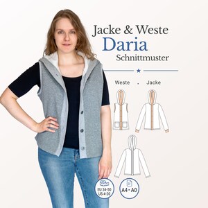 Women Jacket Sewing Pattern pdf Daria Hooded Sweat Jacket No Zipper Snaps Buttons Pockets eu 34-50 A4 A0 German Instructions