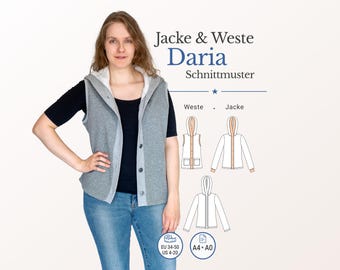 Women Jacket Sewing Pattern pdf Daria Hooded Sweat Jacket No Zipper Snaps Buttons Pockets eu 34-50 A4 A0 German Instructions