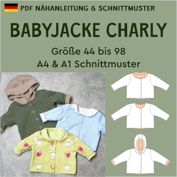 PDF Schnittmuster Wendejacke mit Kragen und Kapuze Charly Basic Kleidung Jungen und Mädchen eBook Gr. 44 bis 98 Babykleidung nähen DEUTSCH