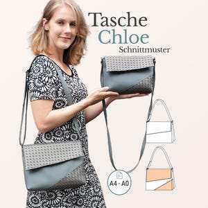 Patrón de costura para bolso Chloe PDF Bolso de mano Bolso de hombro con solapa Cremallera Forro 2 tamaños A4 A0 Alemán imagen 1