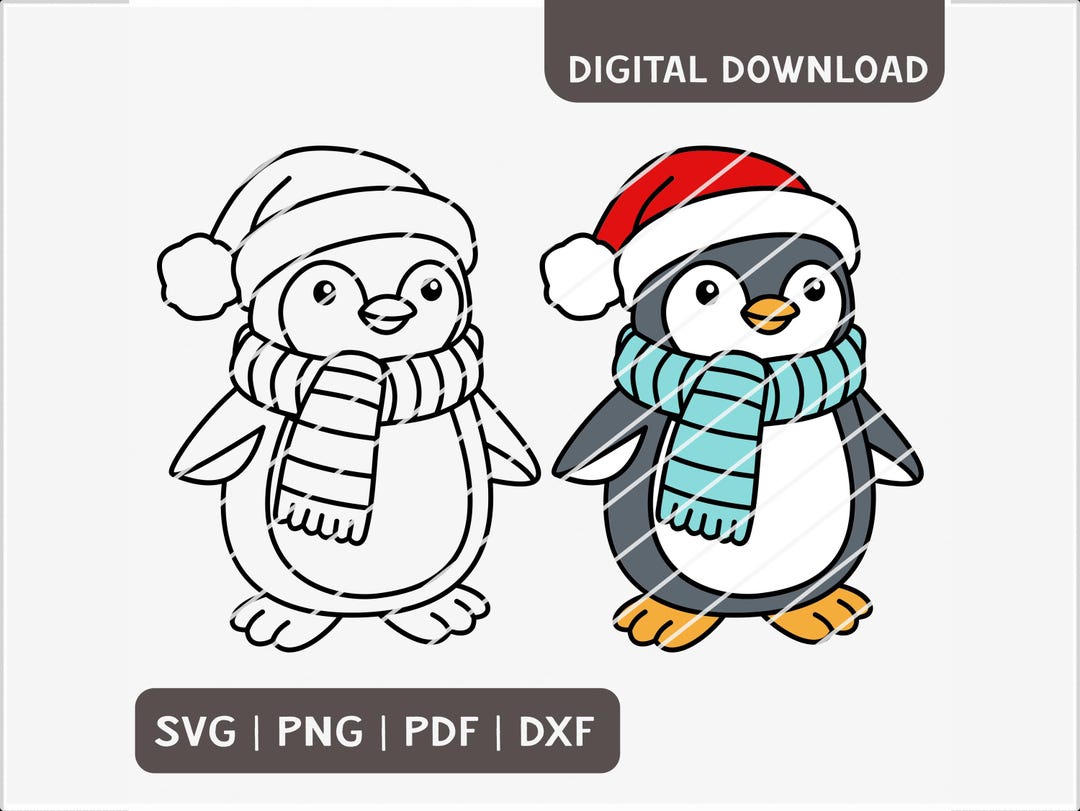 Svg Dxf Png Pdf Penguin Christmas Winter Cutting File Animal Vinyl ...