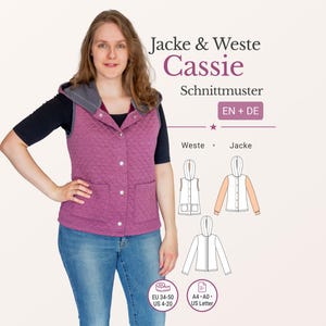Patrón de costura para chaleco deportivo Cassie, chaleco con capucha para mujer con bolsillos, chaleco sin cremallera, pdf de + en eu 34-50 us 4-20 a4 a0 letter