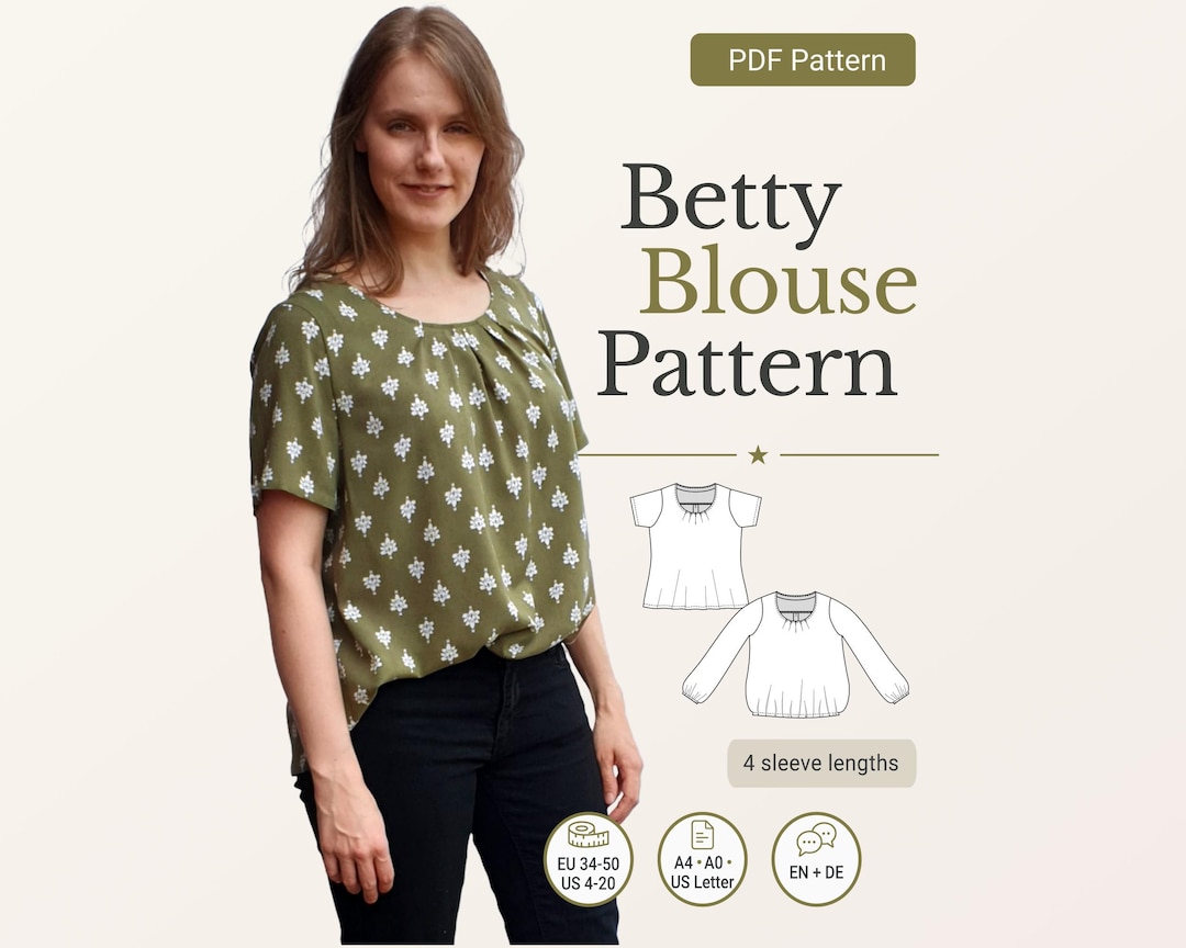 Loose Blouse Sewing Pattern Pdf Betty Boho Woven Top Pleated Neckline ...