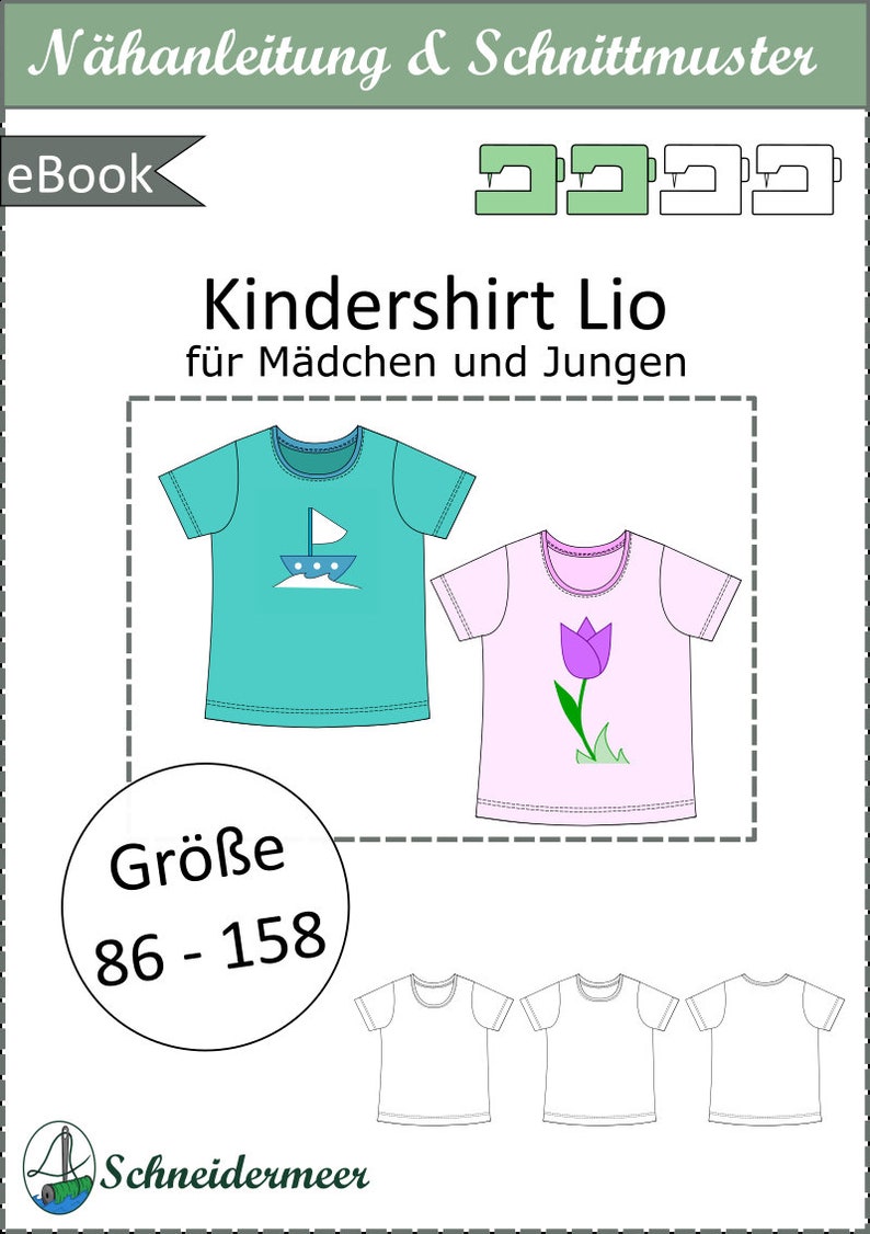 PDF Schnittmuster Lio Basicshirt für Kinder Shirt Jungen und Mädchen Langarmshirt Basic Kinder Jersey Bündchen eBook nähen Gr. 86 bis 158 Bild 9