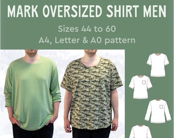 PDF Pattern oversized Shirt for Men Mark eBook Sewing Instructions Size 44 to 60 Round Neckline Men Sewing Top Long Sleeve loose ENGLISH