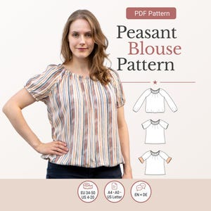 Peasant Blouse Sewing Pattern PDF Ida Cottage Blouse Off Shoulder Top Ruffle Sleeve Boho Blouse EU 34 50 US 4 20