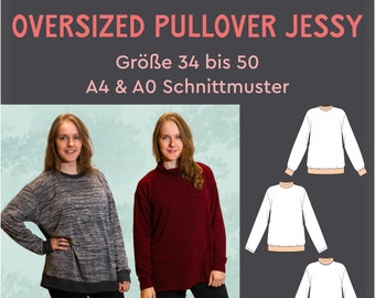 PDF Schnittmuster Oversized Strickpullover mit Rollkrage Jessy Stehkragen Sweater Pulli Saumbündchen eBook deutsche Nähanleitung Pullover