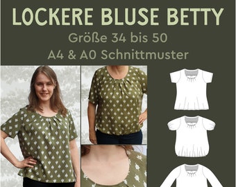 Betty - boho blouse with pleats PDF pattern for DIY clothes - size 34 bis 50 (EU) - german