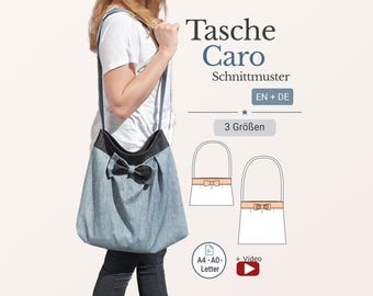 Patrón de costura para bolso Caro PDF Bolso shopper con forro, lazo, cierre magnético, 3 tamaños A4 A0 Carta Alemán Inglés