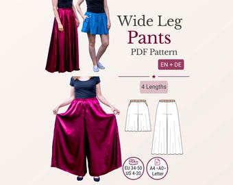 Culottes Sewing Pattern pdf Ronja Palazzo Pants Wide Leg Skirt Pants Elastic Waist eu 34-50 us 4-20 A4 A0 Letter German English