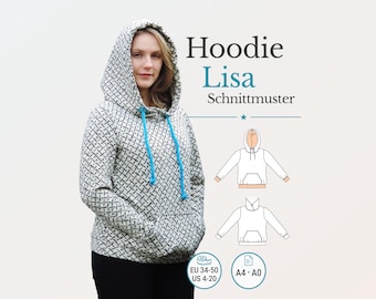 Women Hoodie Sewing Pattern pdf Lisa Hooded Sweatshirt Cowl Neck Kangaroo Pocket eu 34-50 us 4-20 A4 A0 German Instructions