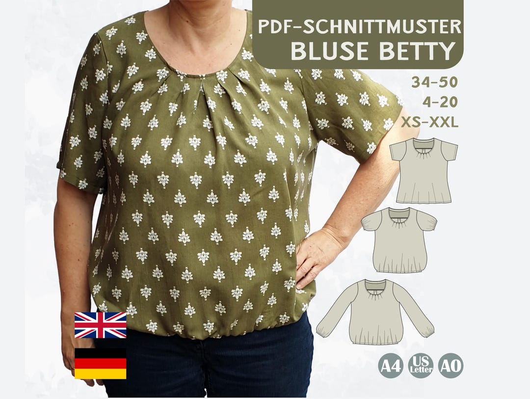 PDF Sewing Pattern Women Blouse Pleats Loose Fit Balloon Sleeve Office ...