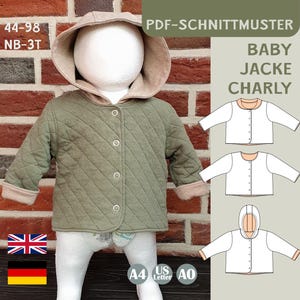 Patrón de costura chaqueta Charly PDF EU 44-98 / US Preemie-3T chaqueta reversible bebé top costura niño capucha cuello marinero A4 A0 A1 eBook Carta