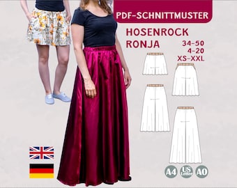 Wide Leg Pants Sewing Pattern Culottes Palazzo Pants Loose Fit PDF A4 A0 Letter Digital Ebook EU 34-50 / US 4-20 Elastic Waist Summer pants