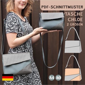 Schnittmuster Tasche PDF Schultertasche nähen Handtasche Magnetverschluss Reißverschluss Anfänger Nähen A4 A0 Digital Klein Groß Deutsch