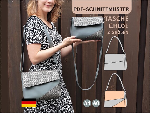 Schnittmuster Tasche PDF Schultertasche nähen Handtasche Magnetverschluss Reißverschluss Anfänger Nähen A4 A0 Digital Klein Groß Deutsch