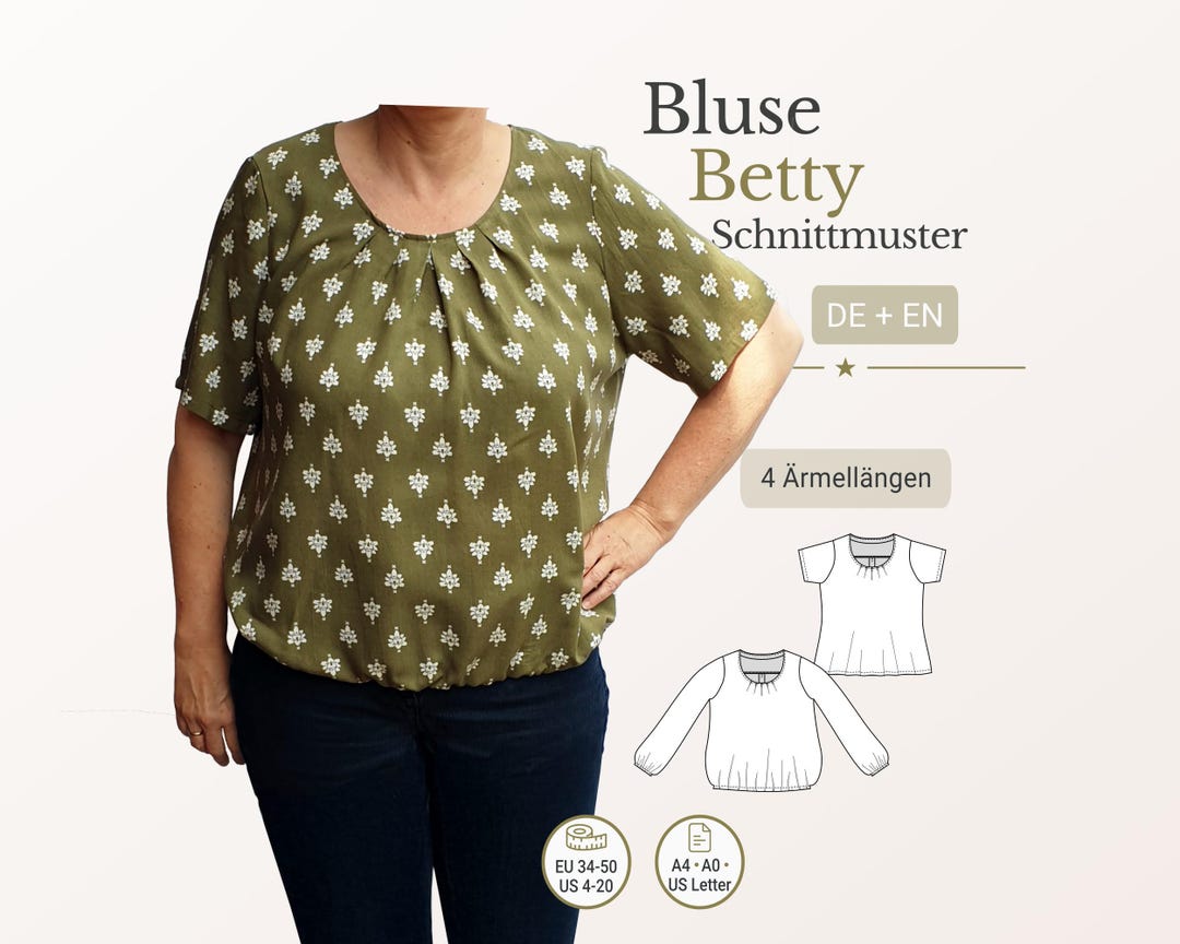 Blouse Sewing Pattern Pdf Betty Women Woven Pleated Blouse Loose Summer ...