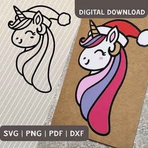 Svg dxf png pdf Einhorn Weihnachten Plottdatei Unicorn XMAS Vinyl Aufkleber Textildruck Fensterbild Karte Sticker digitaler Download