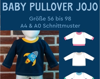 PDF Schnittmuster Baby Pullover mit Druckknöpfen Jojo Basic Kleidung Jungen und Mädchen eBook 56 bis 98 Babykleidung nähen Oberteil deutsch