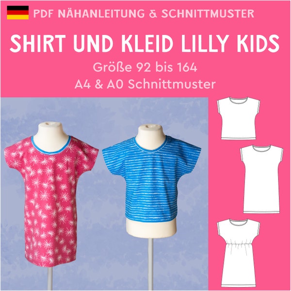 PDF Schnittmuster lockeres Shirt Lilly für Kinder weites Kleid Strandkleid Schlafshirt ärmellos eBook Nähanleitung deutsch Gr. 92 bis 164