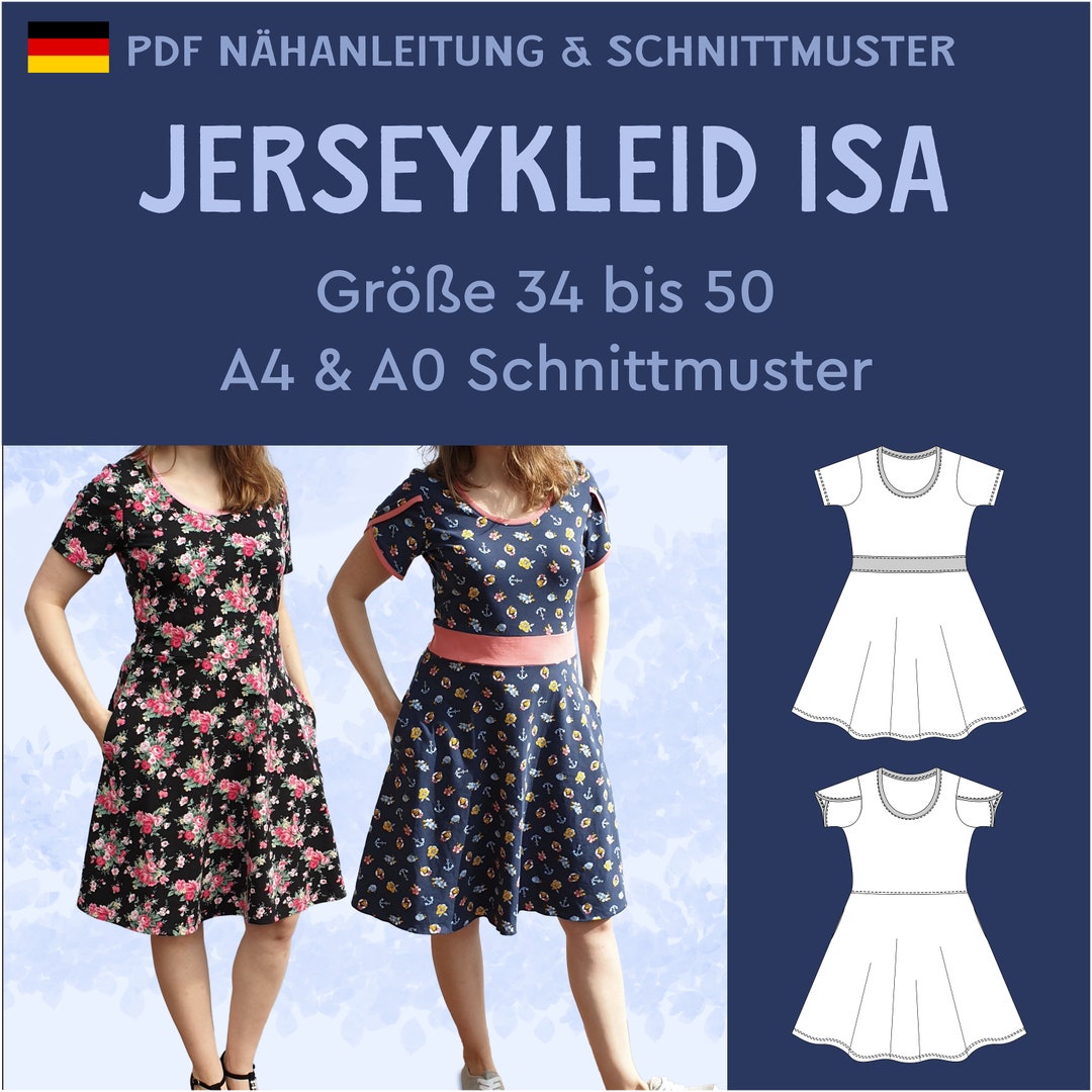 PDF Sewing Pattern Jersey Dress Isa With Flared Skirt Waistband Tulip