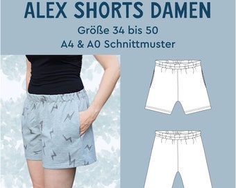 PDF Pattern Shorts with Elastic Waistband Attached Cuff Alex Pockets Relaxed eBook Sewing Instructions PDF German Sizes 34 to 50