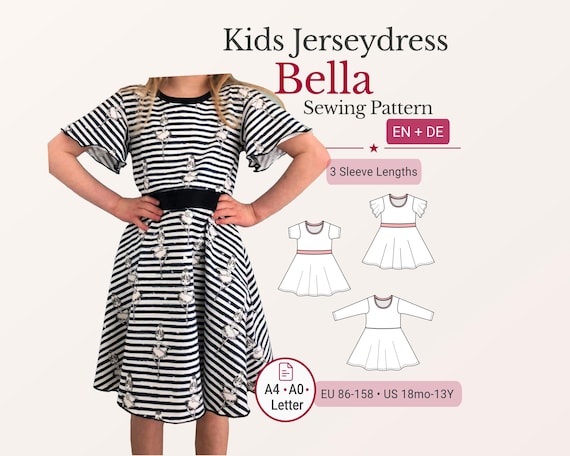 number 86 jersey dress Kids Sewing Pattern Pdf Bella Girls Flutter Sleeve Dress Twirl Skirt Pockets Eu 86-158 Us 18mo-13y German English _okendo:syndication_key:CL126177005