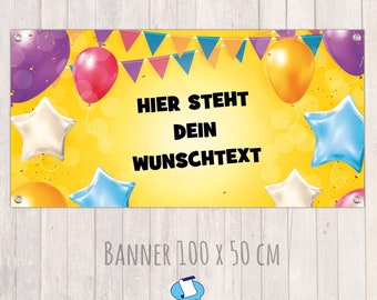 Banner zur Einschulung - Kinderparty - Jahrestag 100 x 50 cm | Bunte Luftballons gelb