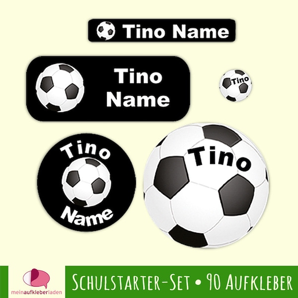 Schulstarter-Set | Fußball | Namensaufkleber, Schulaufkleber, Stifteaufkleber, Schulaufkleber-Set, 90 Stück - wasserfest