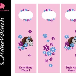 Ordnerrücken Aufkleber Pony Blumen rosa 3 er Set Aufkleber für breite Ordner Bild 1