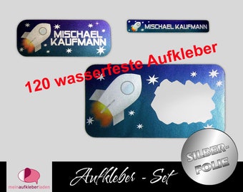 Metallicfolie - Schulaufkleber-Set | Rakete | Stifteaufkleber, Namensaufkleber, Heftaufkleber