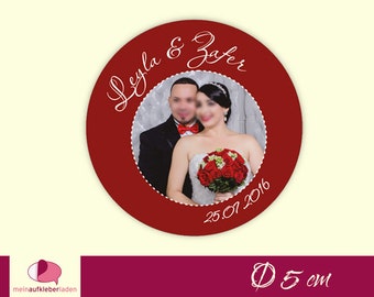 15 Hochzeitsaufkleber | personalisierbar mit Foto - rot