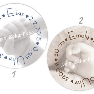 15 Aufkleber zur Geburt Babyhand personalisierbar auch mit eigenem Foto image 2