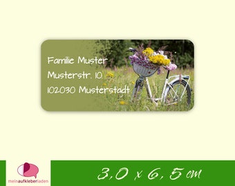 24 Adressaufkleber | Fahrrad mit Blumenstrauß, romantische Adressaufkleber