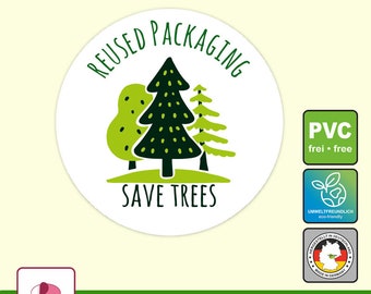 Verpackungsetiketten - rund | Reused Packaging save trees - Wiederverwendeter Karton rettet Bäume