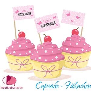 18 Cupcake-Fähnchen Aufkleber Babyshower Bild 1