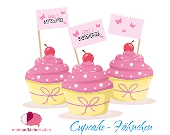 18 Cupcake-Fähnchen - Aufkleber | Babyshower