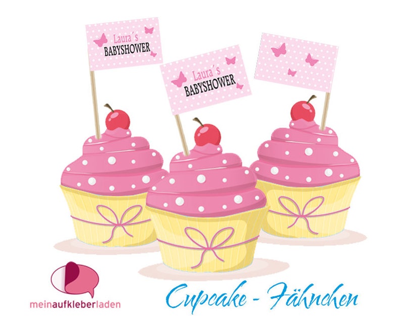 18 Cupcake-Fähnchen Aufkleber Babyshower Bild 1