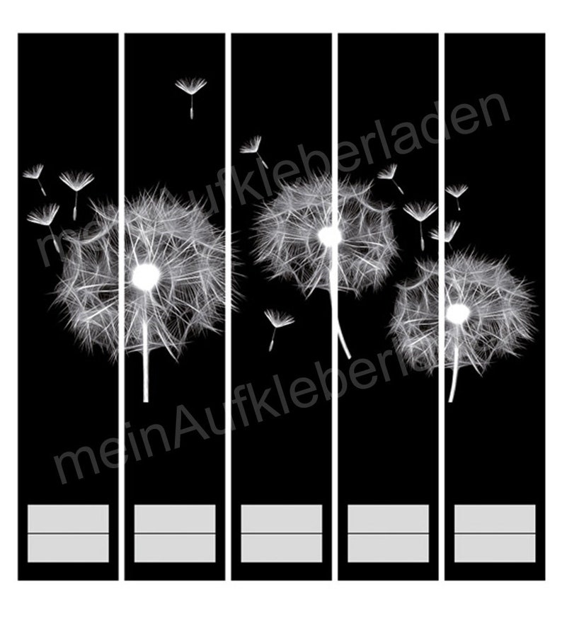 Ordnerrücken Aufkleber Pusteblume schwarz 5er Set Aufkleber für schmale Ordner Bild 3