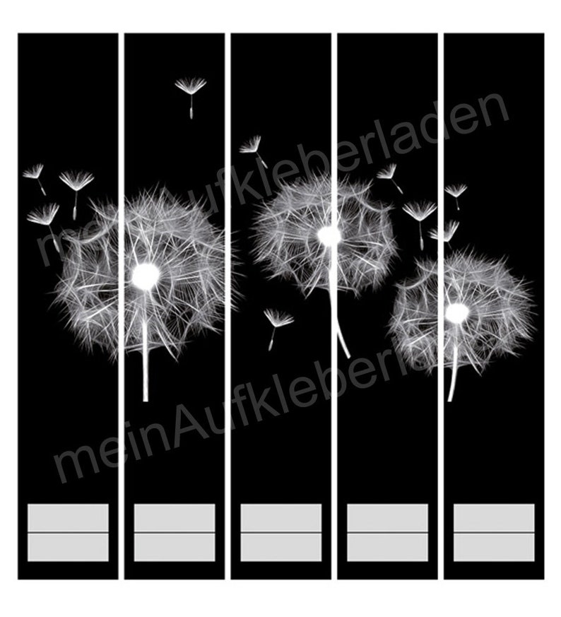 Ordnerrücken Aufkleber Pusteblume schwarz 5er Set Aufkleber für schmale Ordner image 3