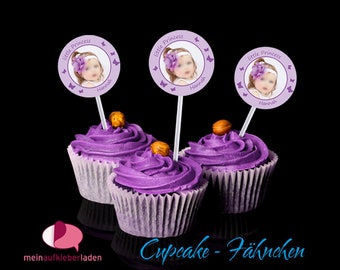 24 Cupcake Deko Aufkleber - Schmetterlinge lila -  mit eigenem Foto - für 12 Cupcakes