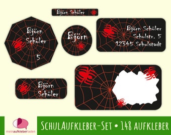 Schulaufkleber-Set | Spinne | Adressaufkleber, Schulaufkleber, 143 Stück - wasserfest