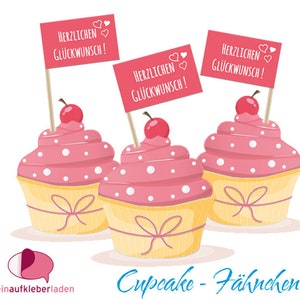 18 Cupcake-Fähnchen Aufkleber Glückwunsch Bild 1
