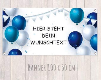 Banner zur Einschulung - Kinderparty - Jahrestag 100 x 50 cm | Luftballons blau - silbern