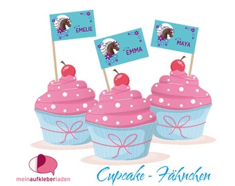 18 selbstklebende Cupcake Deko Fähnchen | Pony