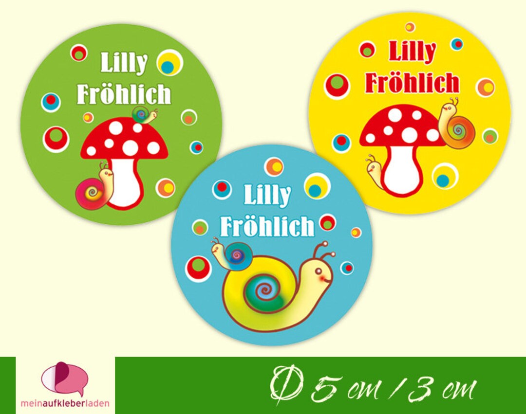 15 Namensaufkleber Rund Schnecken - Etsy