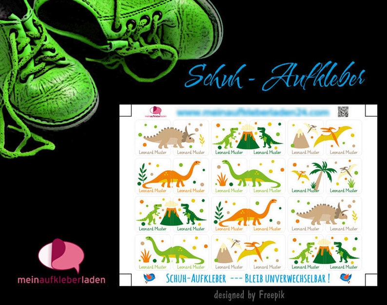 24 Schuhaufkleber Dinos Schutzfolie T-Rex, Langhals, Stegosaurus image 1