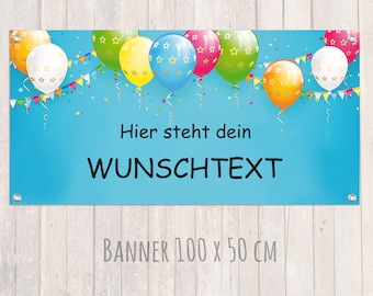 Banner zur Einschulung - Kinderparty - Jahrestag 100 x 50 cm | Bunte Luftballons blau